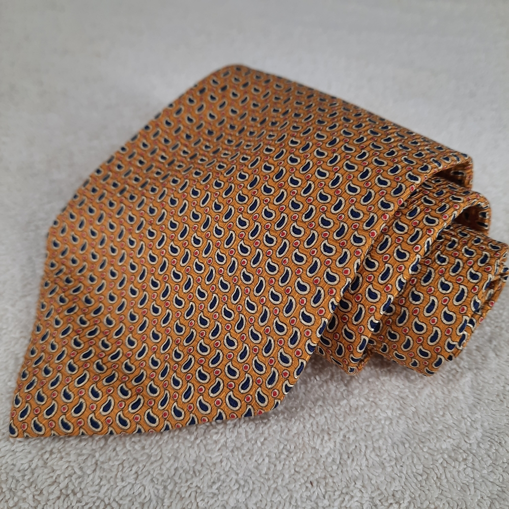 Polo Ralph Lauren Elegant Gold Paisley Men's Tie Designer Silk Hand Made